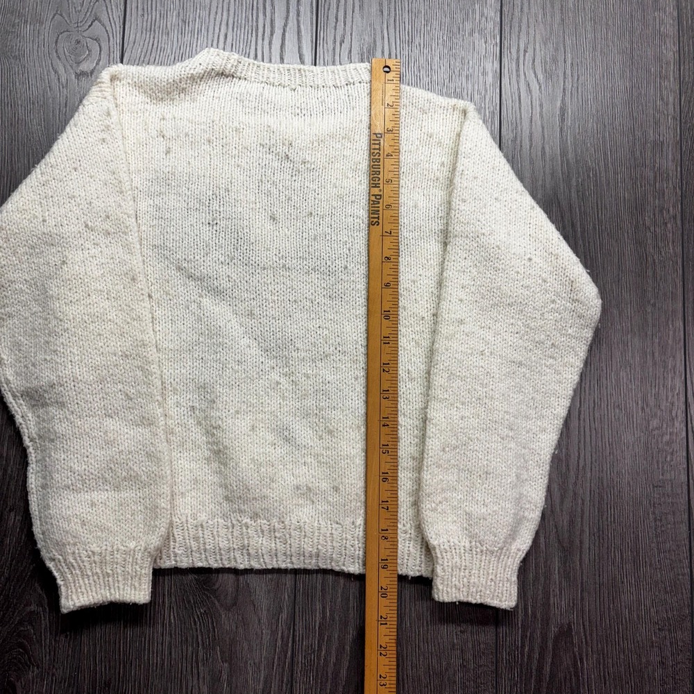 Vintage Cat 1990s Hand Knit Sweater Small White Cute Animal Nature Crochet Baggy - Picture 6 of 8